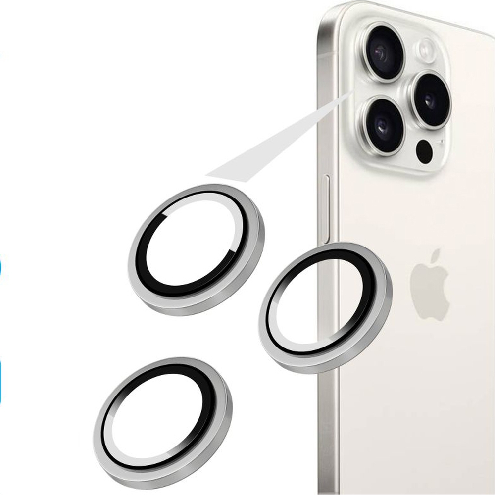 Szkło hartowane na obiektywy aparatów, soczewki na aparat Fixed Invisible Camera Glass kompatybilne z etui, przeznaczone dla iPhone 16 Pro/ 16 Pro Max, srebrne